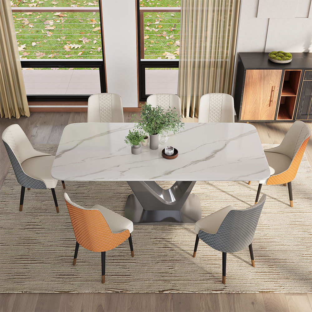 Rectangular White Glossy Sintered Stone Dining Tables