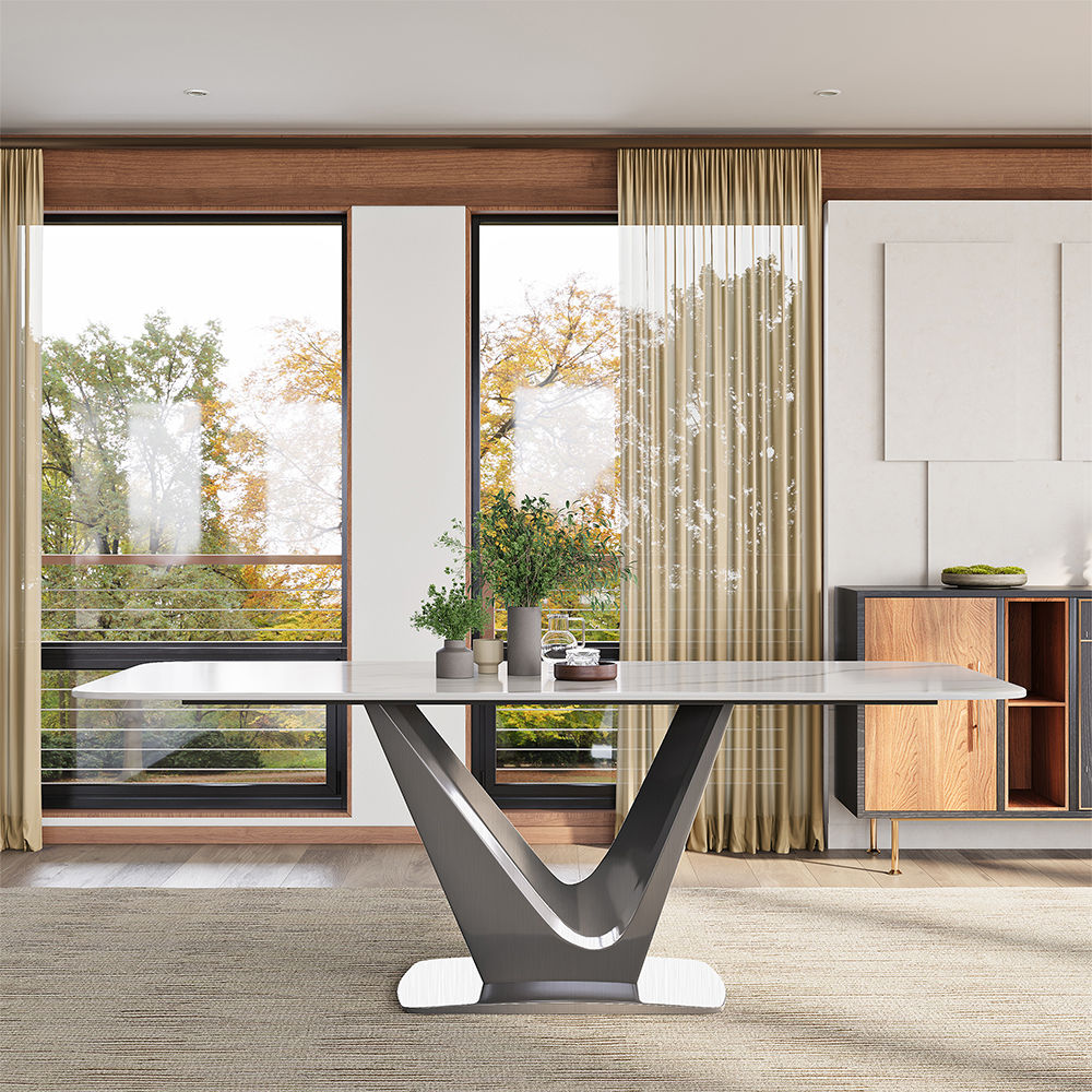 Rectangular White Glossy Sintered Stone Dining Tables