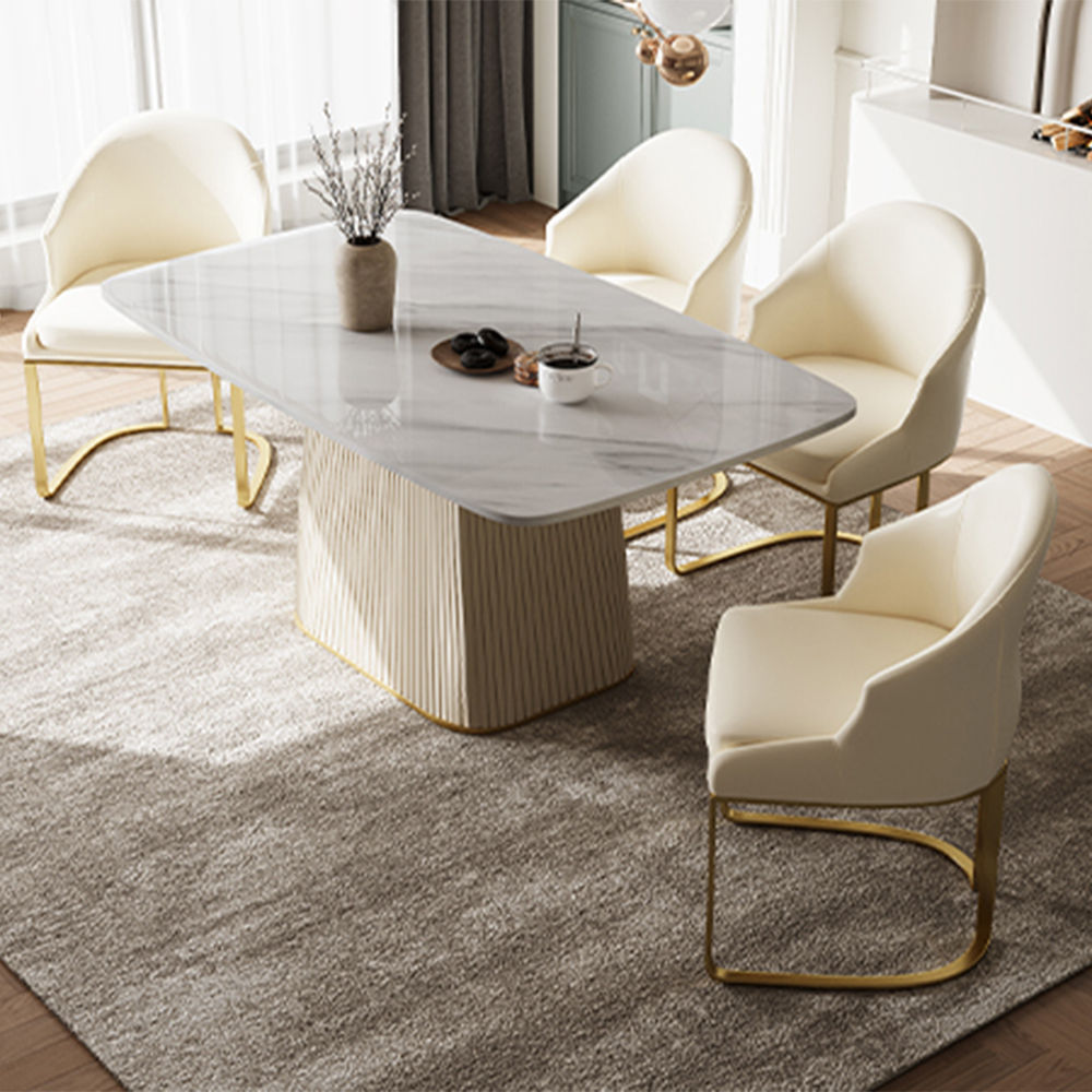 White Glossy Sintered Stone Dining Tables