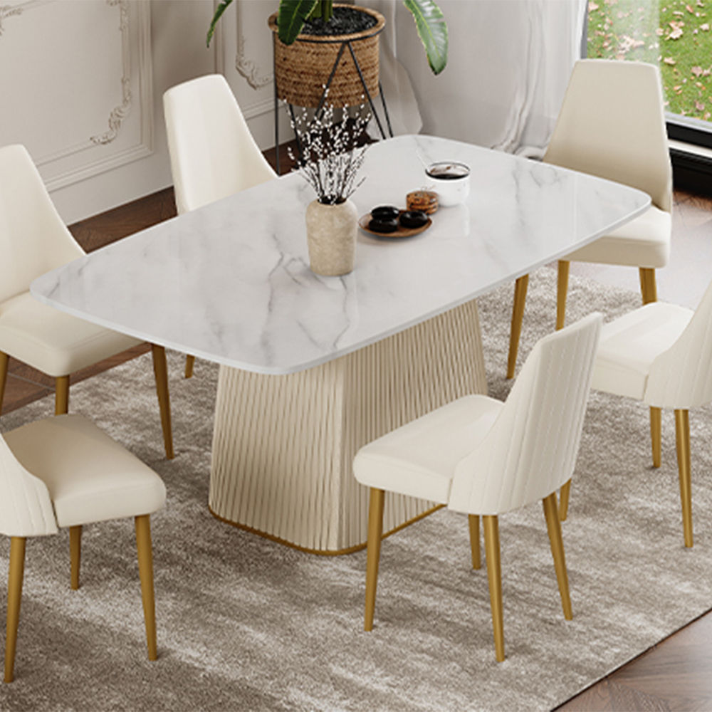 White Glossy Sintered Stone Dining Tables