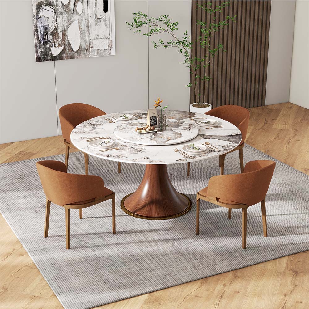 Mid Century Modern Wood color Glossy Sintered Stone Dining Tables