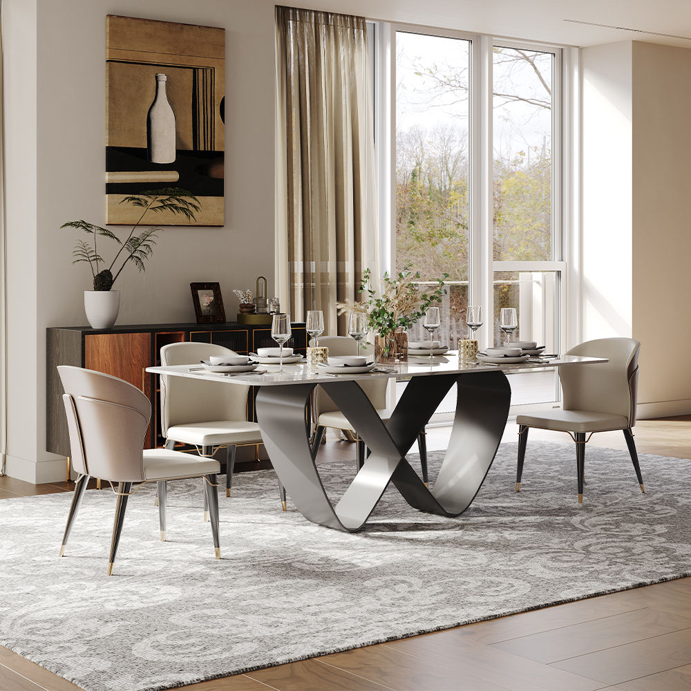 White Glossy Sintered Stone Dining Tables