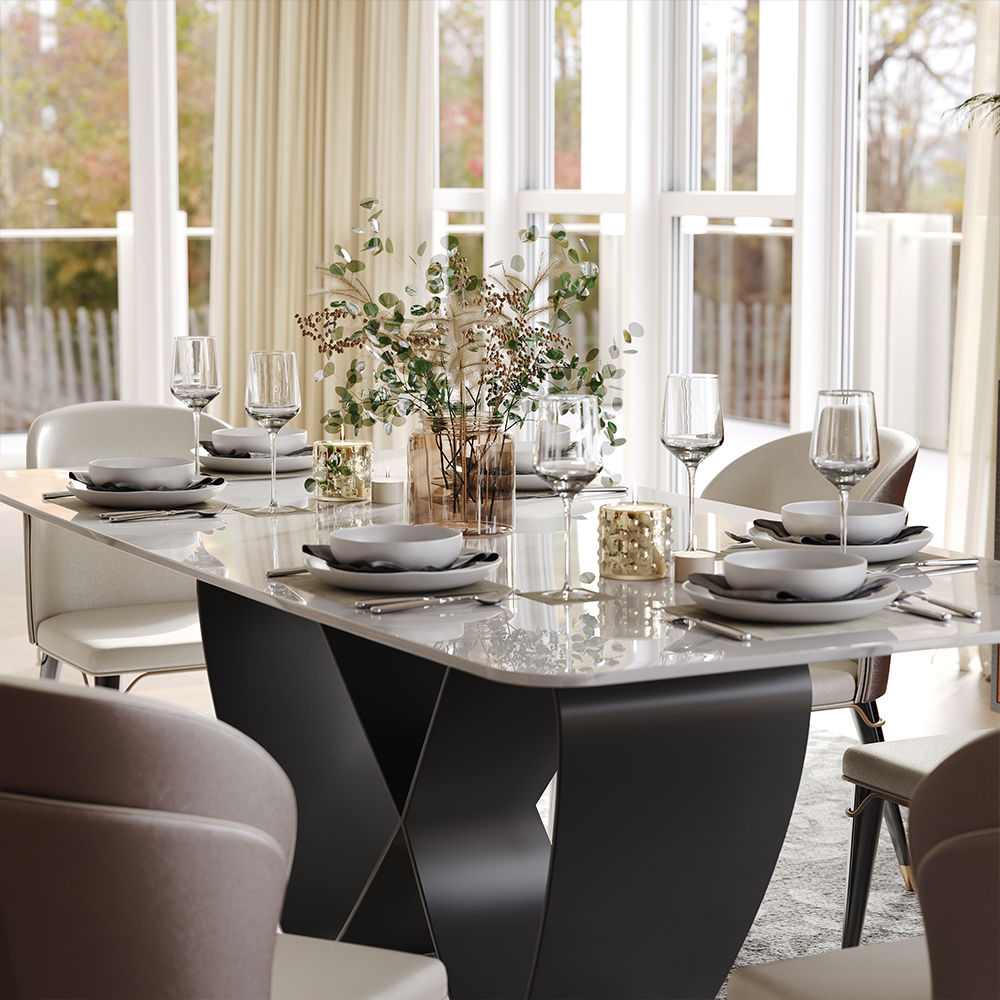 White Glossy Sintered Stone Dining Tables