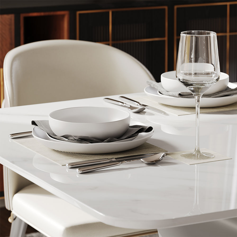 White Glossy Sintered Stone Dining Tables