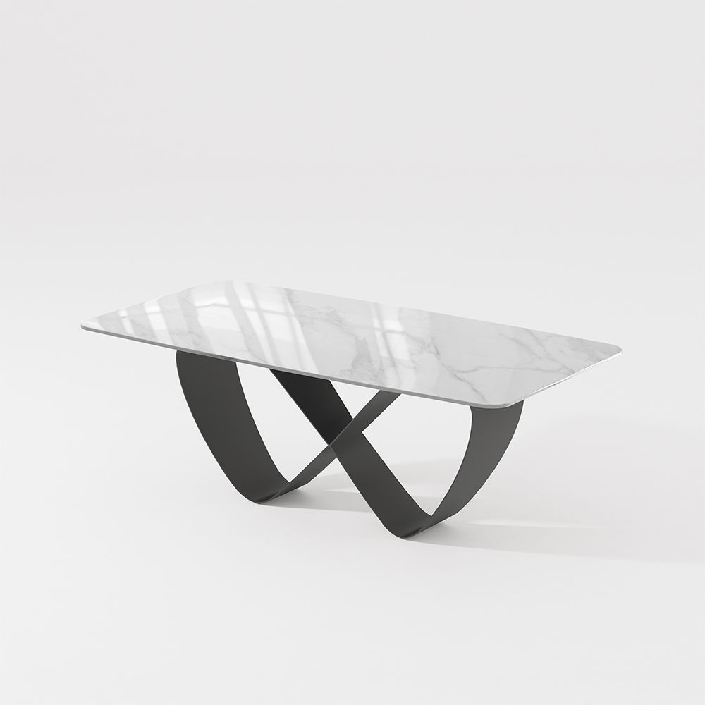 White Glossy Sintered Stone Dining Tables