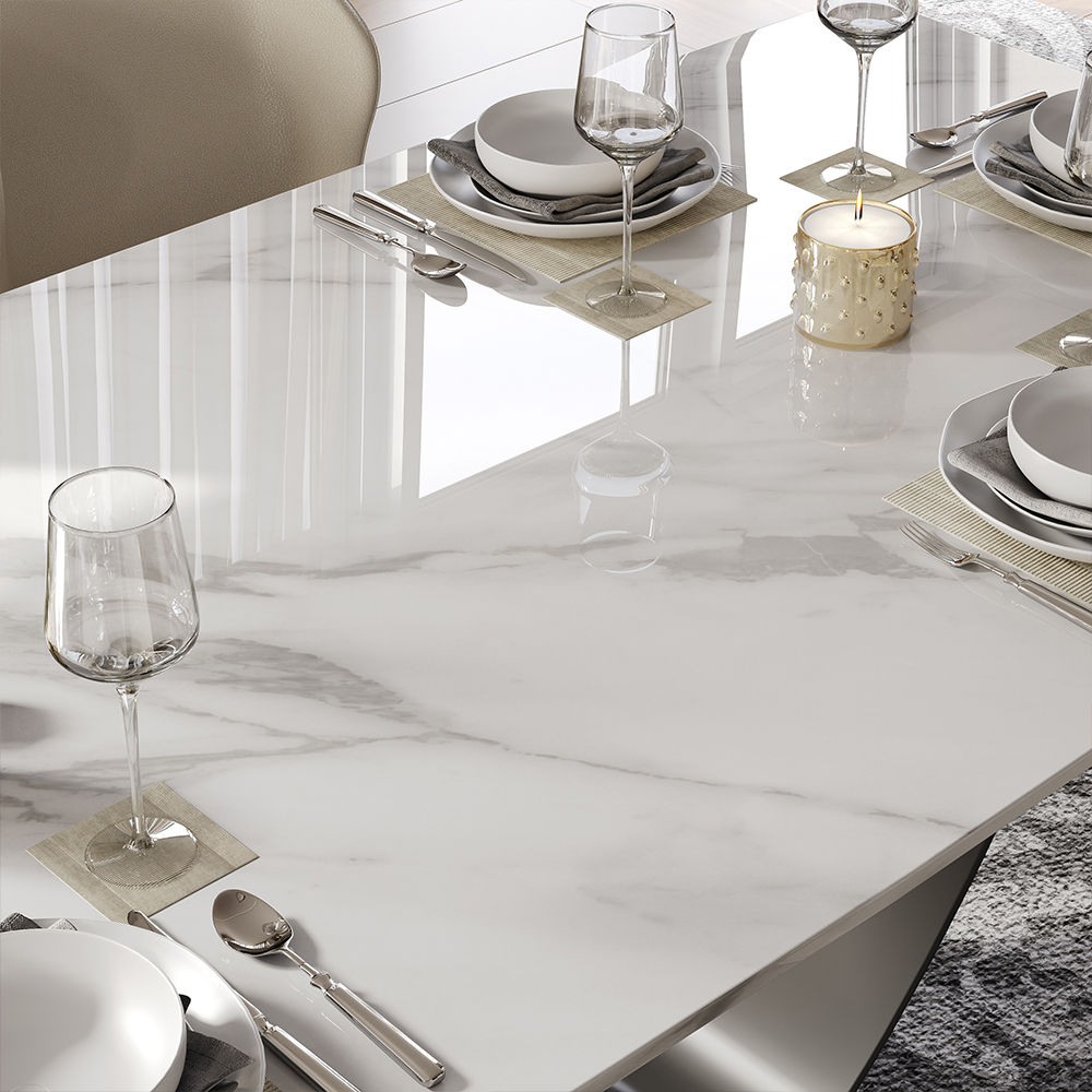 White Glossy Sintered Stone Dining Tables