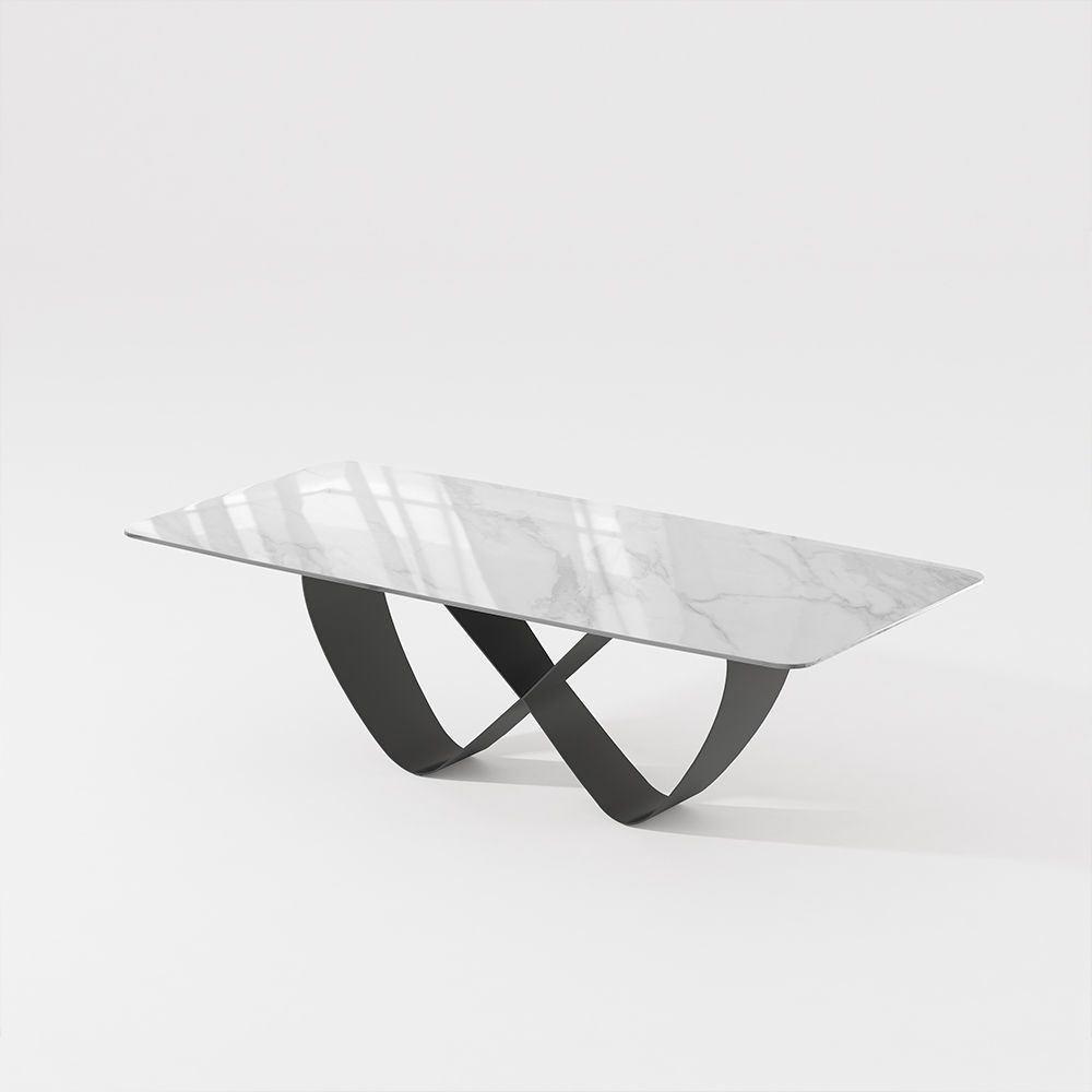 White Glossy Sintered Stone Dining Tables