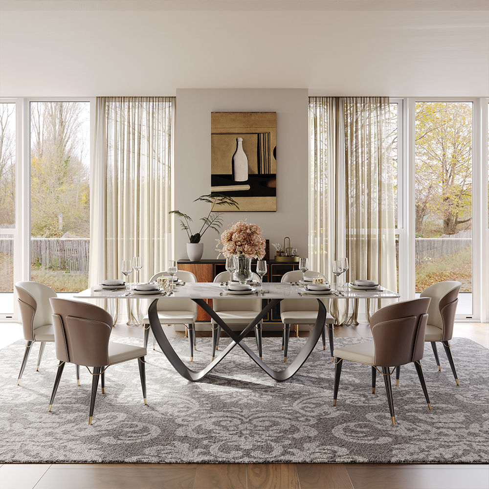 White Glossy Sintered Stone Dining Tables