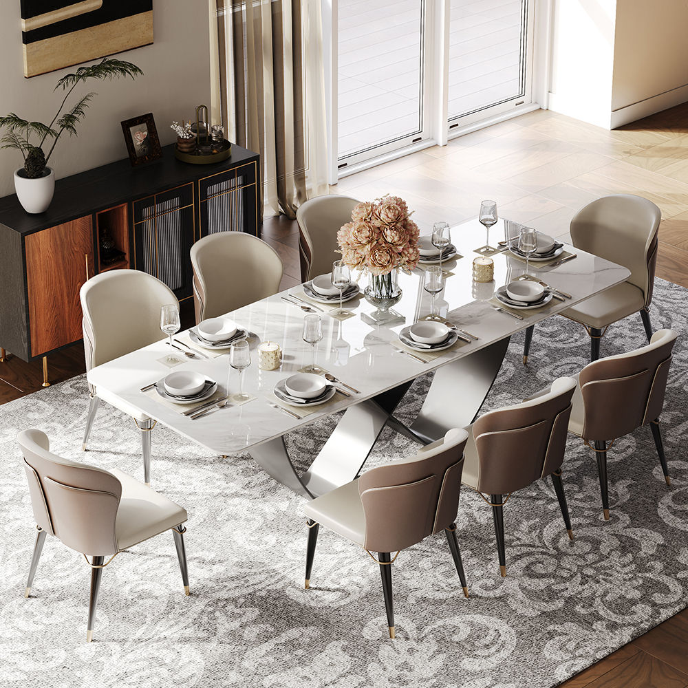 White Glossy Sintered Stone Dining Tables