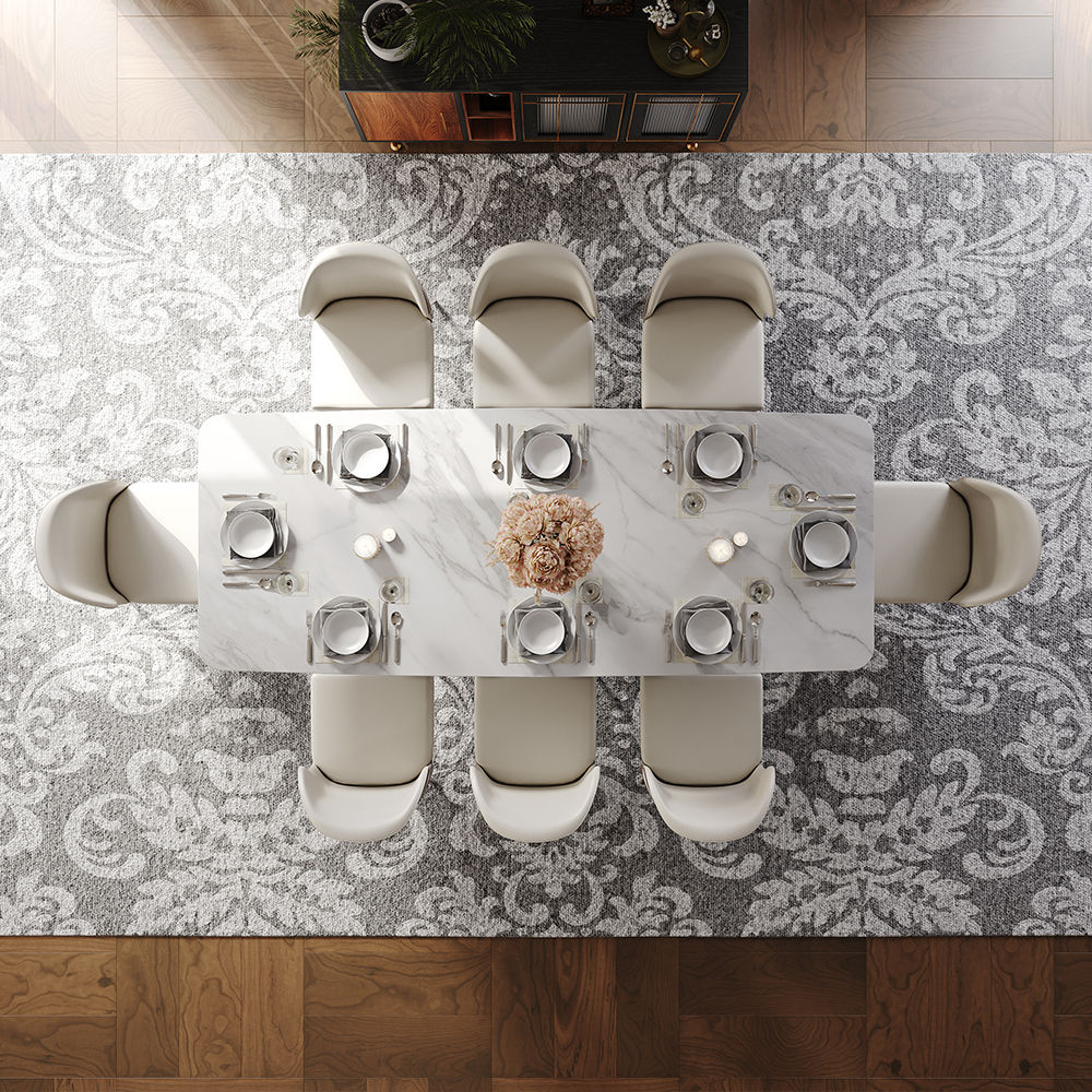 White Glossy Sintered Stone Dining Tables