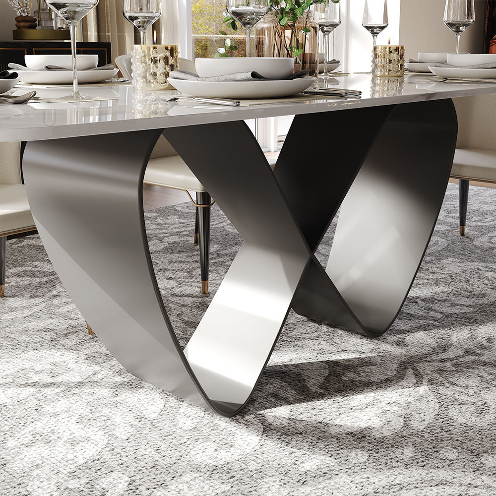 White Glossy Sintered Stone Dining Tables