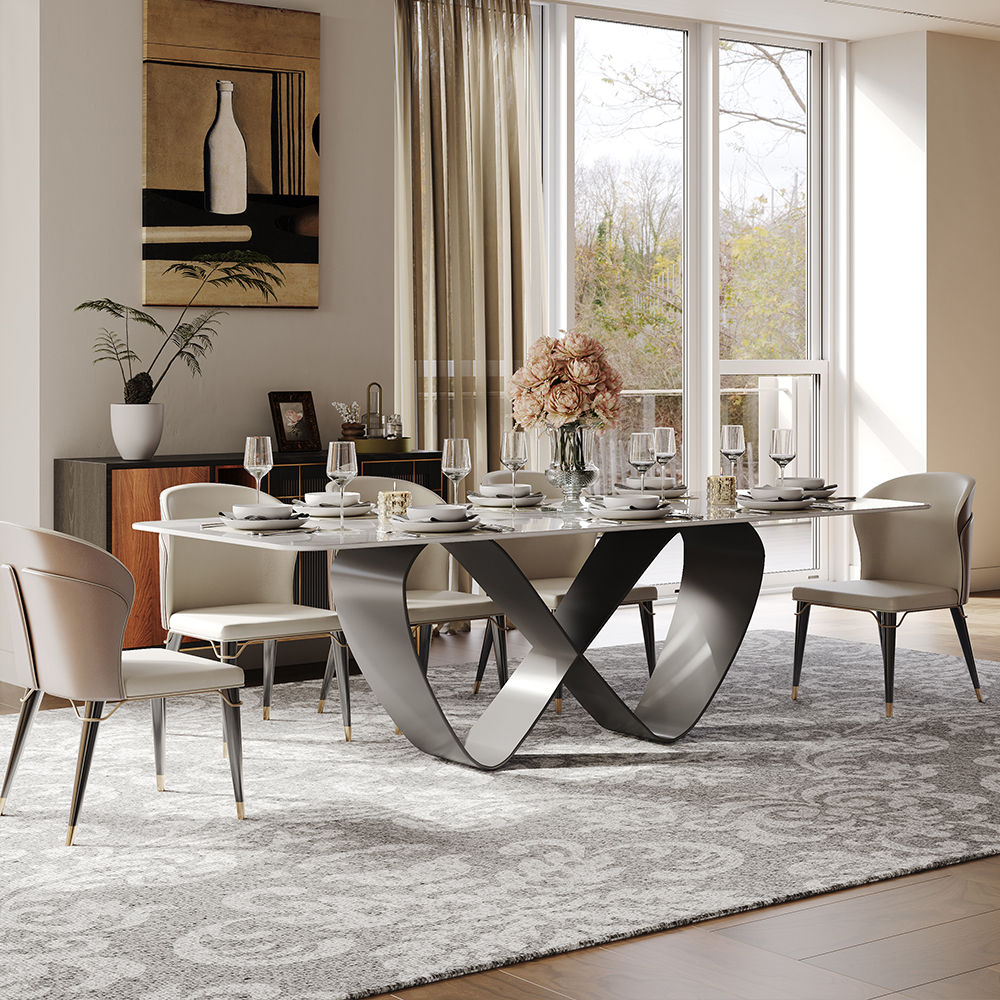 White Glossy Sintered Stone Dining Tables