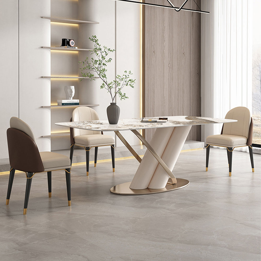 Gold Glossy Sintered Stone Dining Tables