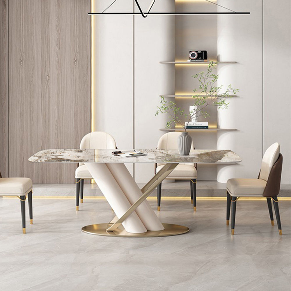 Gold Glossy Sintered Stone Dining Tables