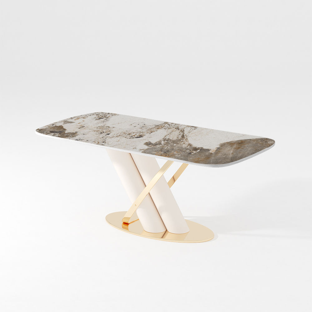 Gold Glossy Sintered Stone Dining Tables