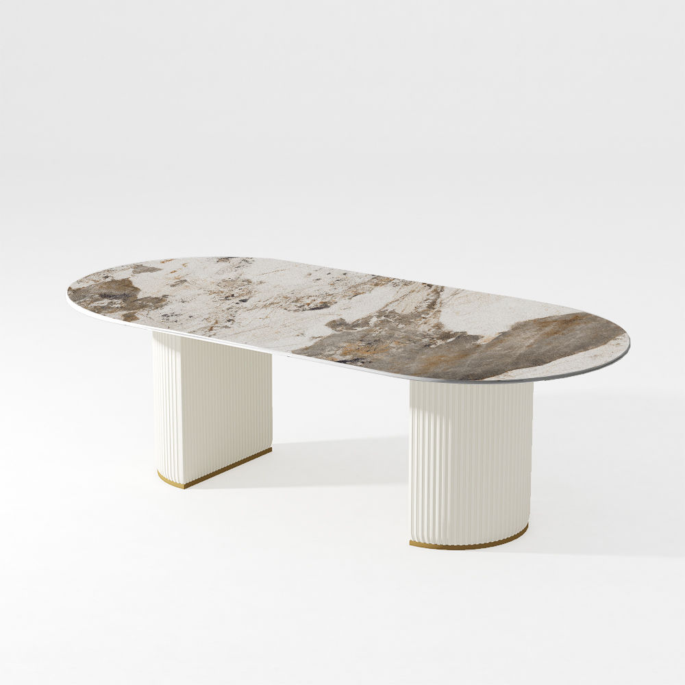 White&Gold Glossy Sintered Stone Dining Tables