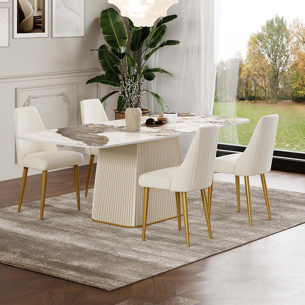 Gold Glossy Sintered Stone Dining Tables
