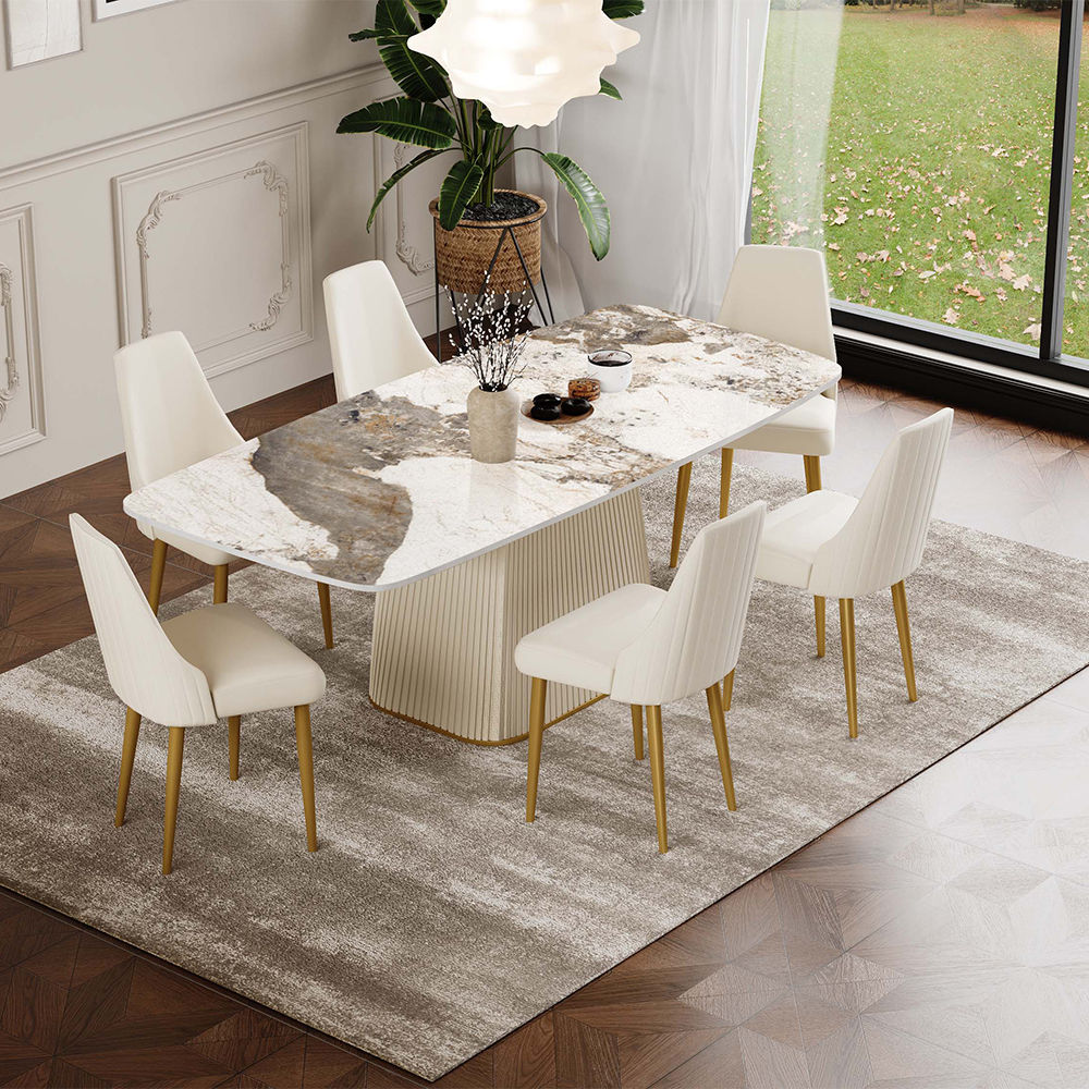 Gold Glossy Sintered Stone Dining Tables