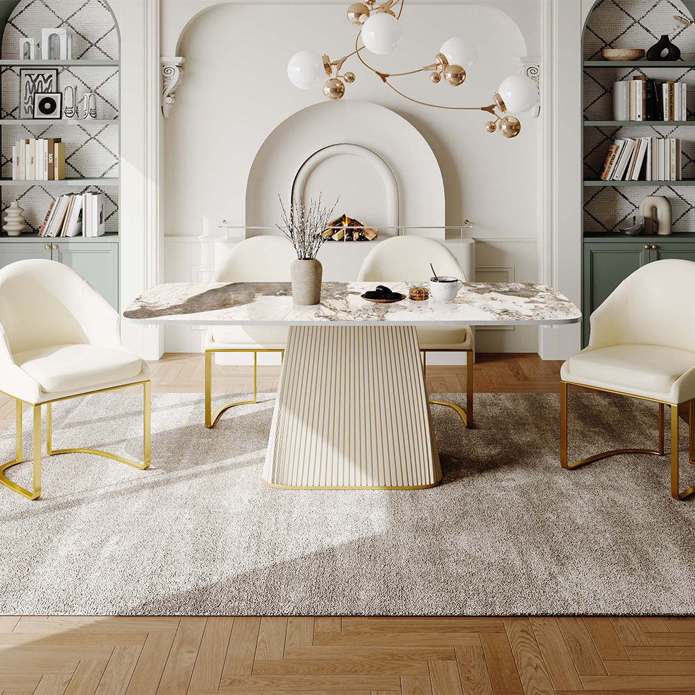 Gold Glossy Sintered Stone Dining Tables