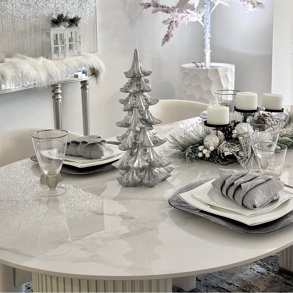 White Glossy Sintered Stone Dining Tables