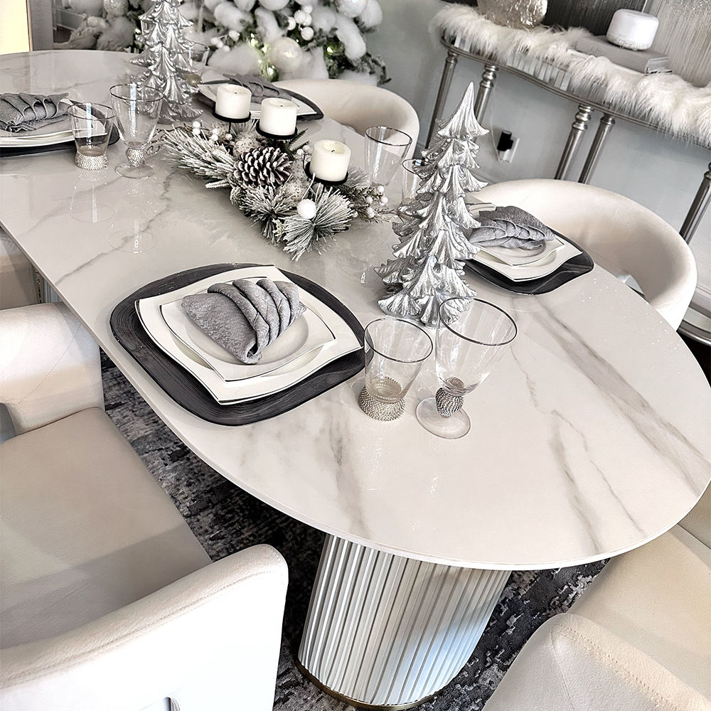White Glossy Sintered Stone Dining Tables