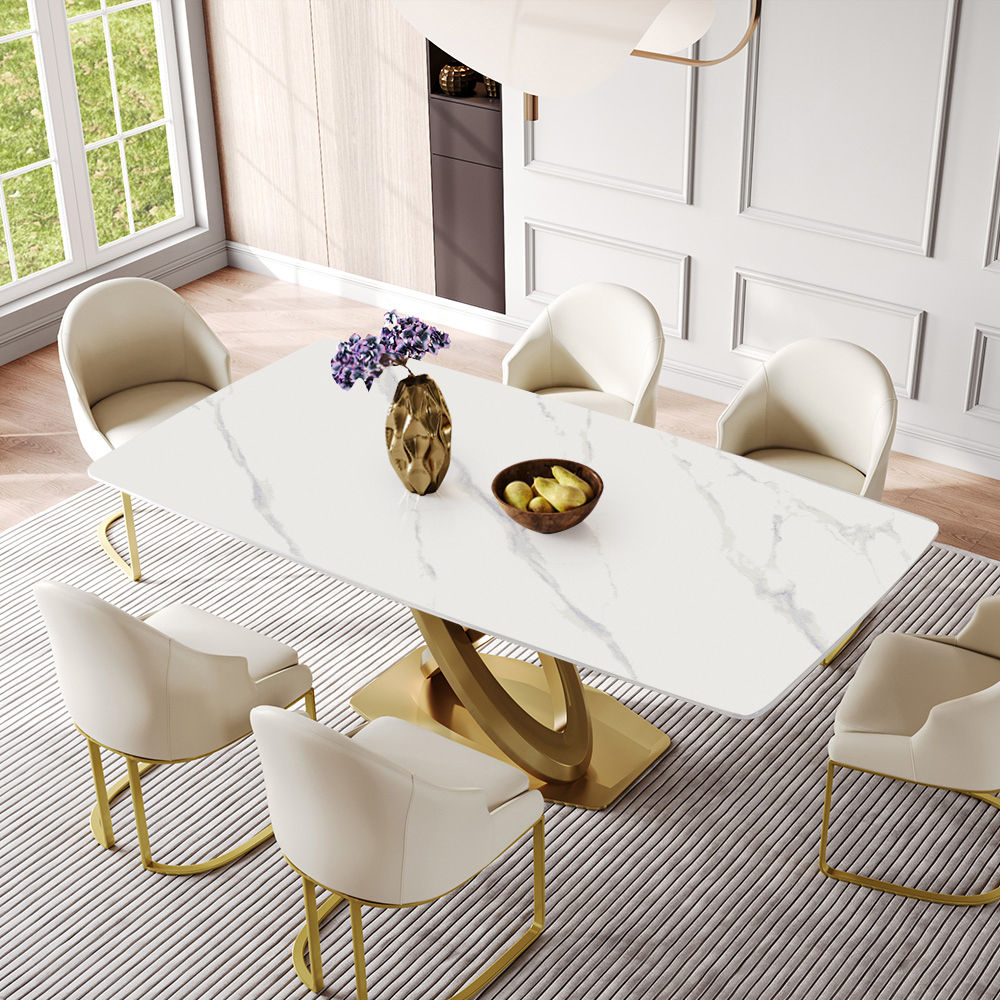 without Chairs White Matte Sintered Stone Dining Tables