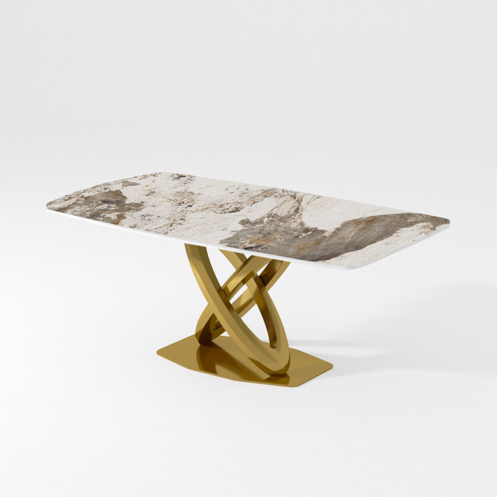 Partly Assemble Gold Glossy Sintered Stone Dining Tables