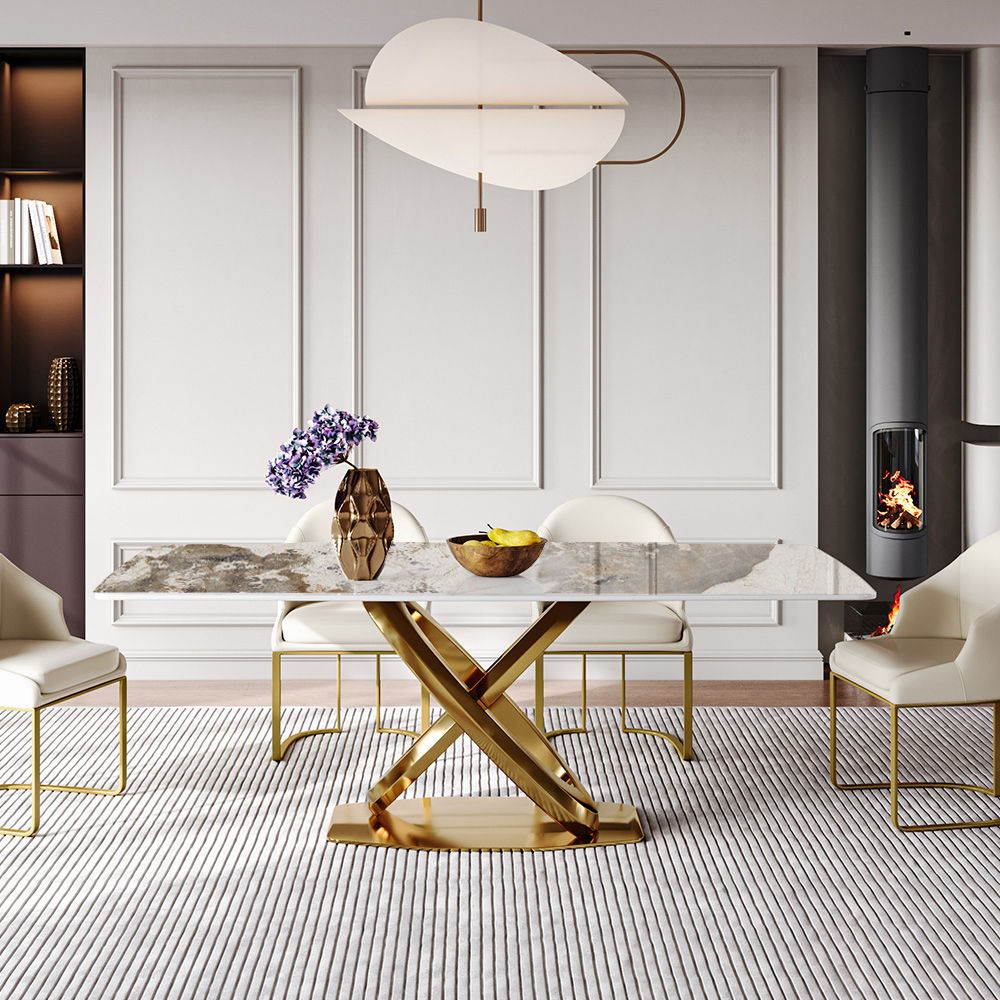 for 4 Gold Glossy Sintered Stone Dining Tables