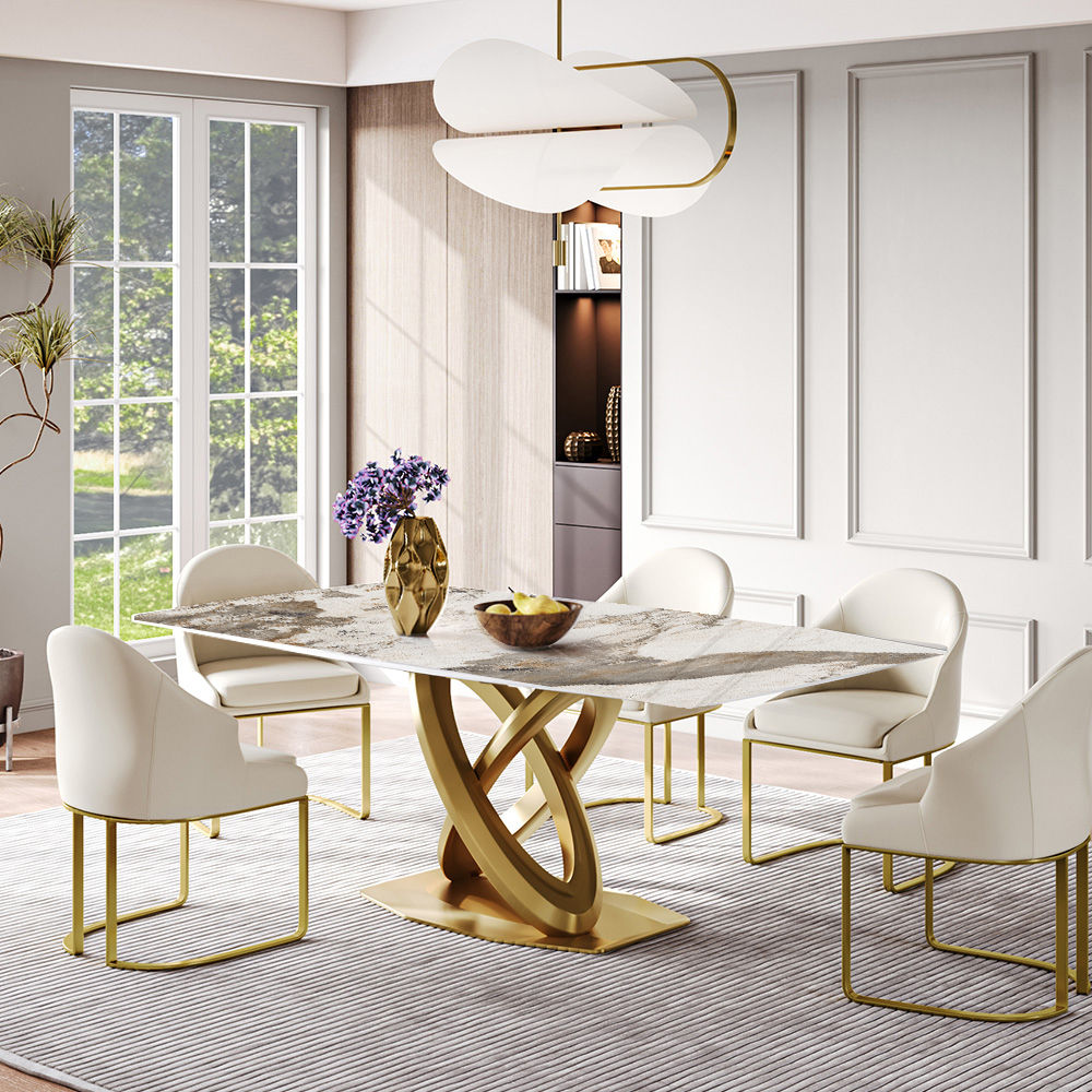 Rectangular Gold Glossy Sintered Stone Dining Tables