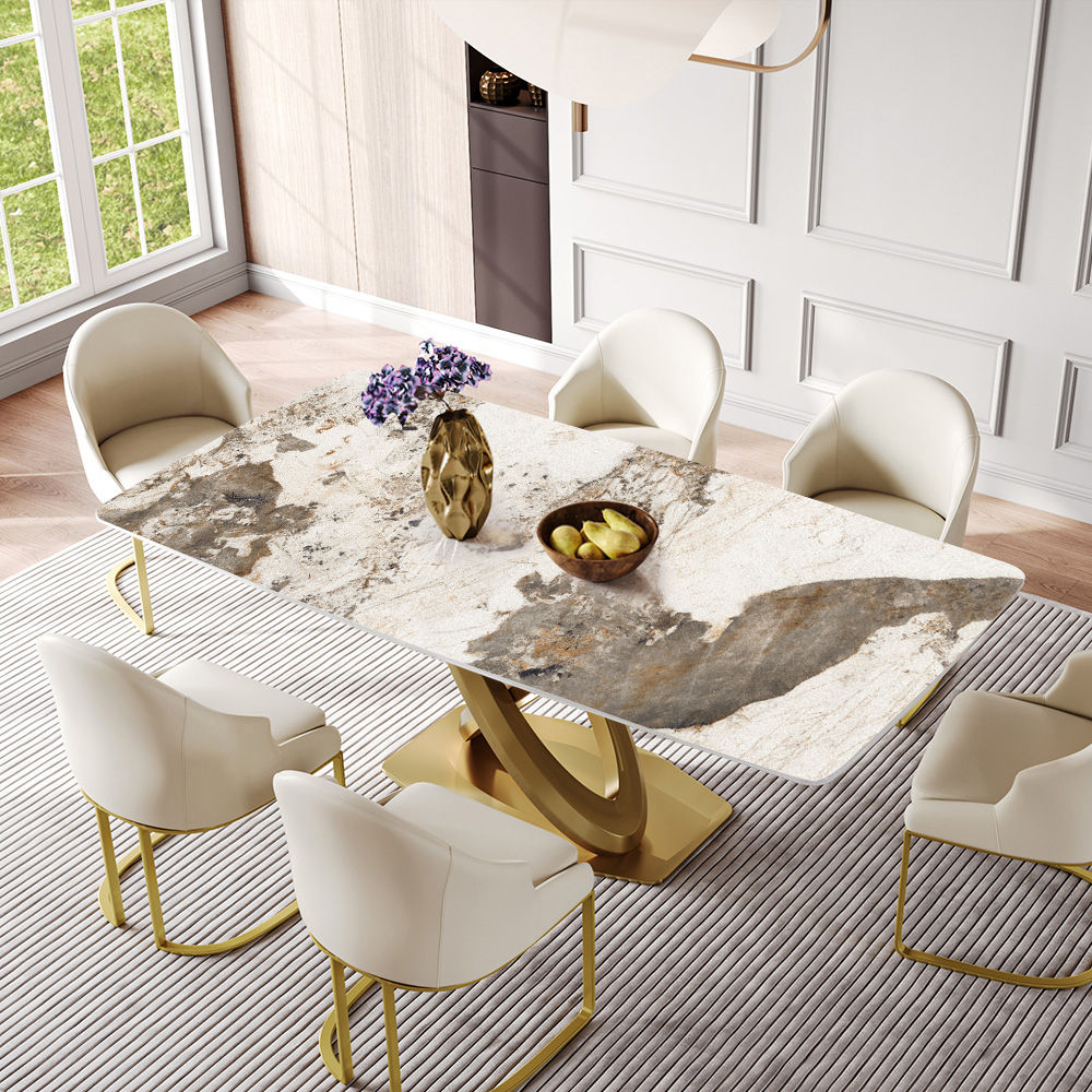 Modern Luxury Gold Glossy Sintered Stone Dining Tables