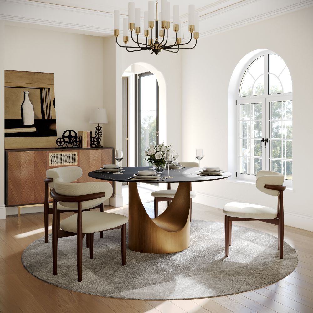 Metal Base Black Matte Sintered Stone Dining Tables