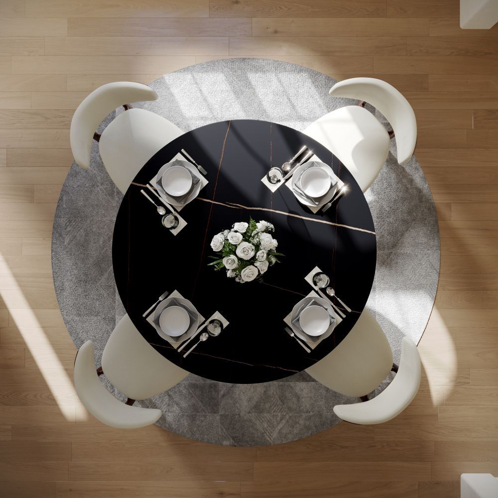 Metal Base Black Matte Sintered Stone Dining Tables