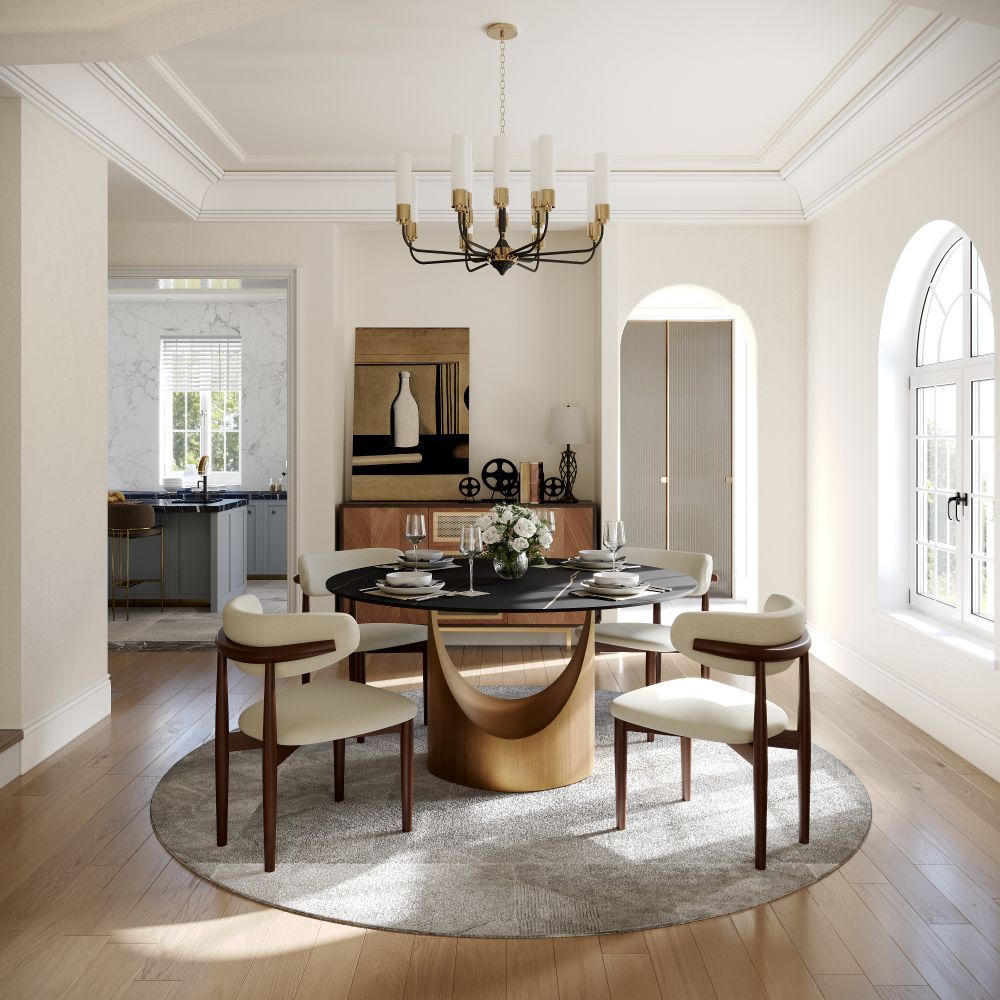 Metal Base Black Matte Sintered Stone Dining Tables