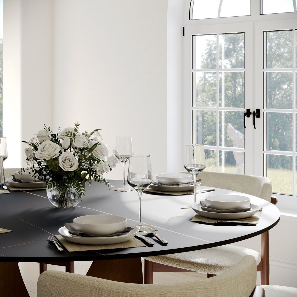 Metal Base Black Matte Sintered Stone Dining Tables