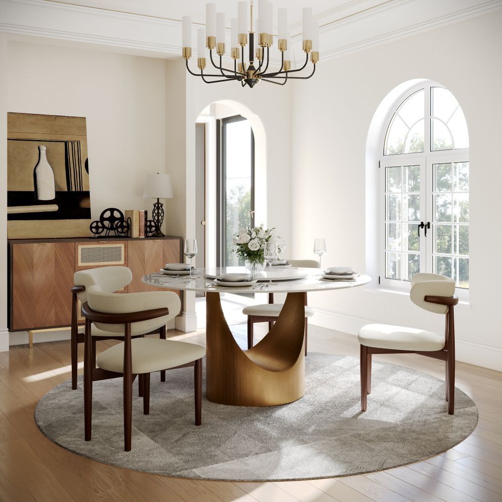 Metal Base White Glossy Sintered Stone Dining Tables