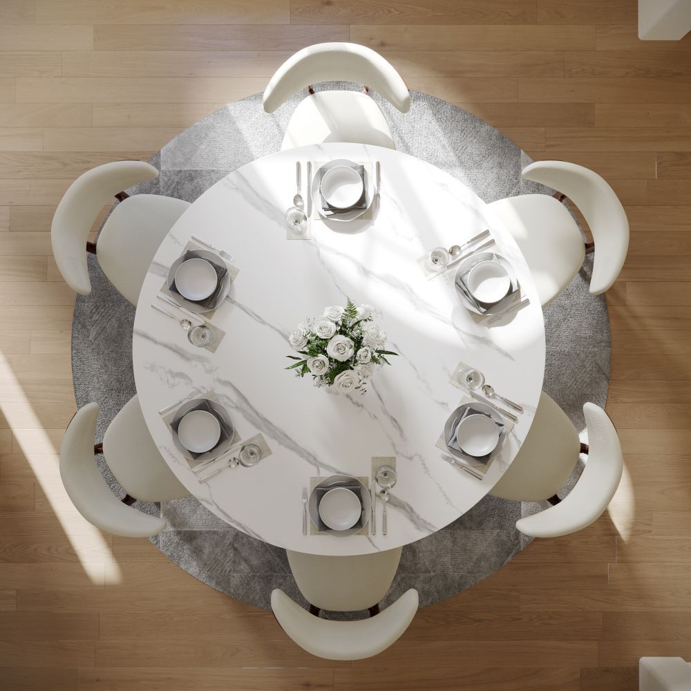 Metal Base White Glossy Sintered Stone Dining Tables