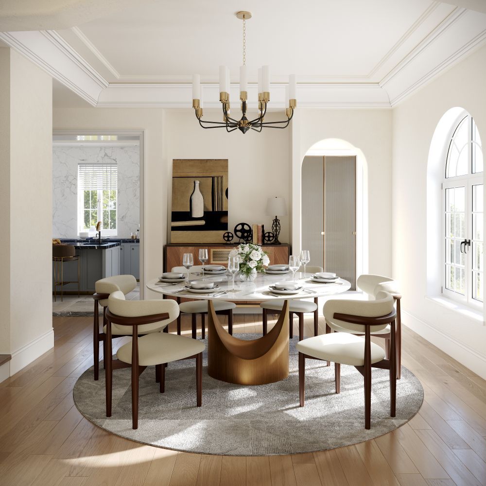 for 6 White Glossy Sintered Stone Dining Tables