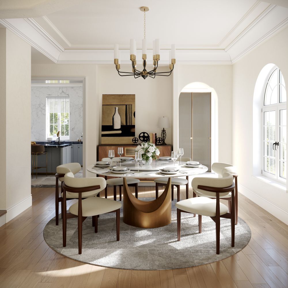 for 6 White Glossy Sintered Stone Dining Tables