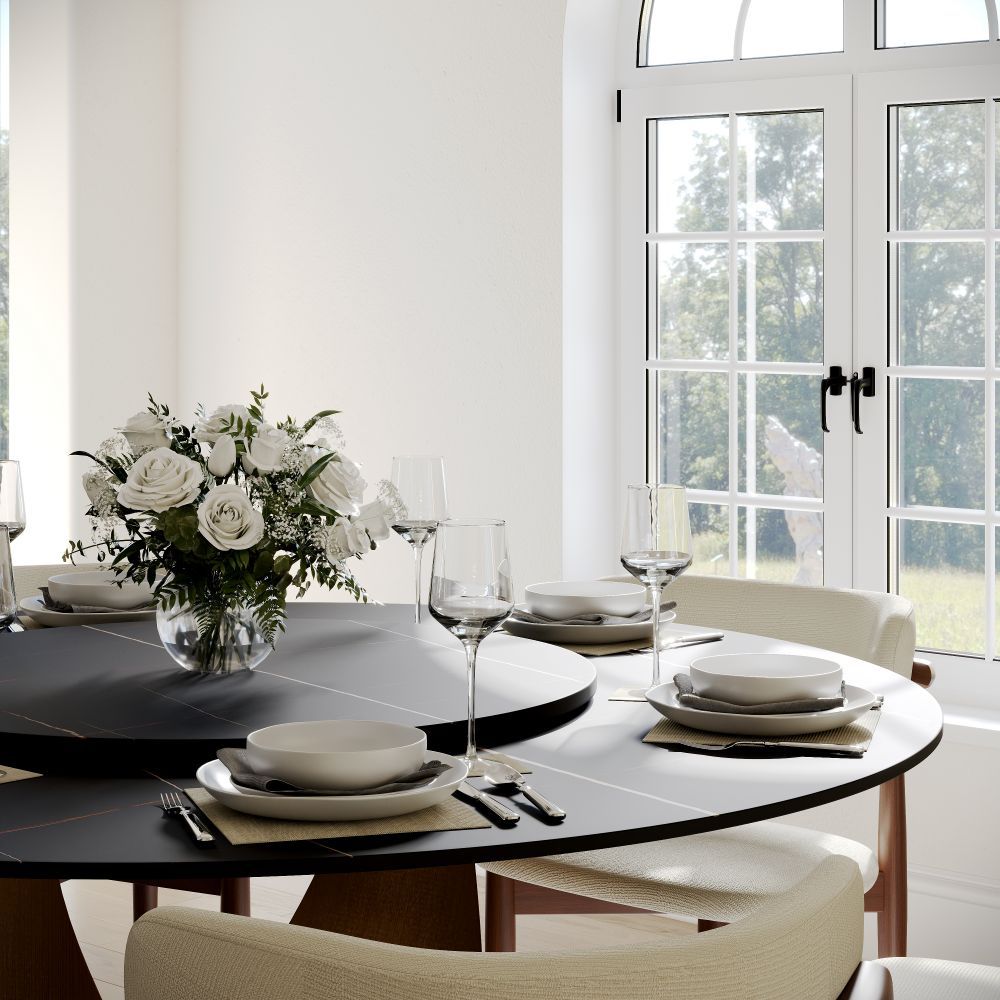 for 6 Black Matte Sintered Stone Dining Tables