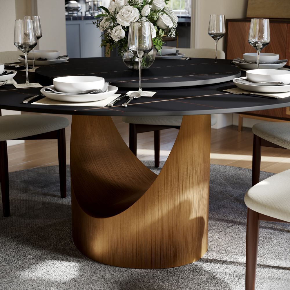 Round Black Matte Sintered Stone Dining Tables