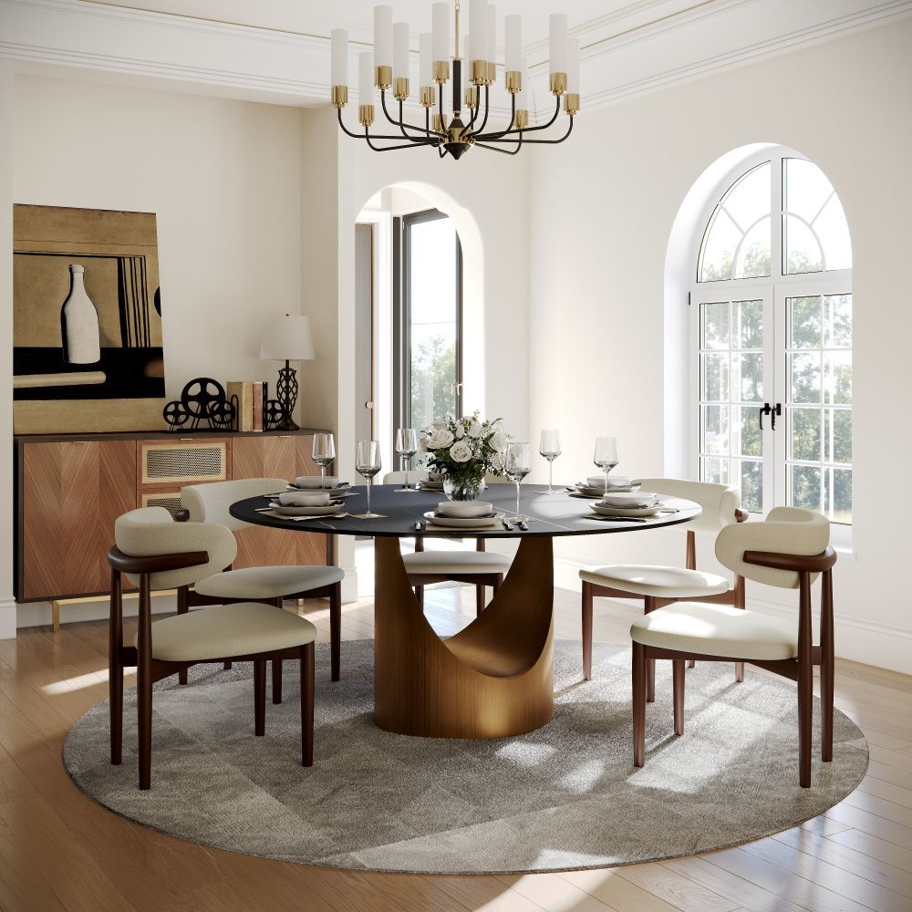 Metal Base Black Matte Sintered Stone Dining Tables