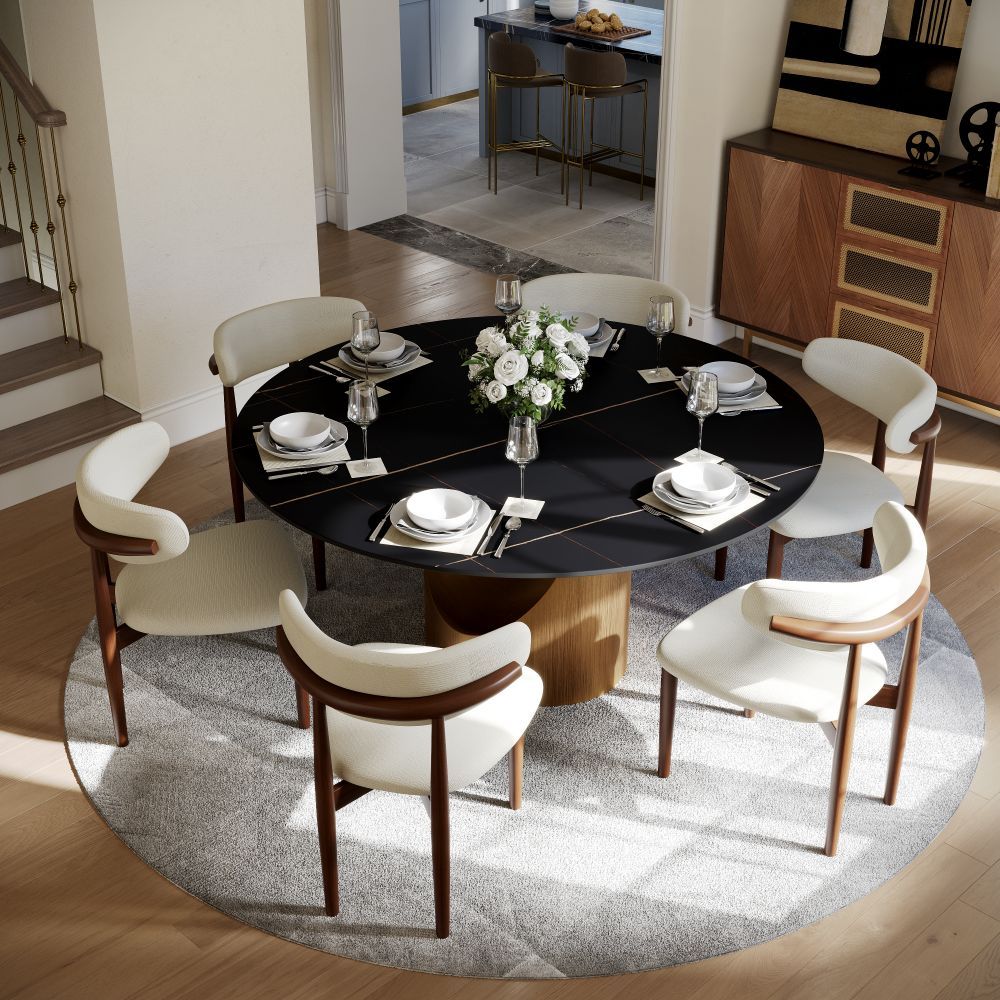 for 6 Black Matte Sintered Stone Dining Tables
