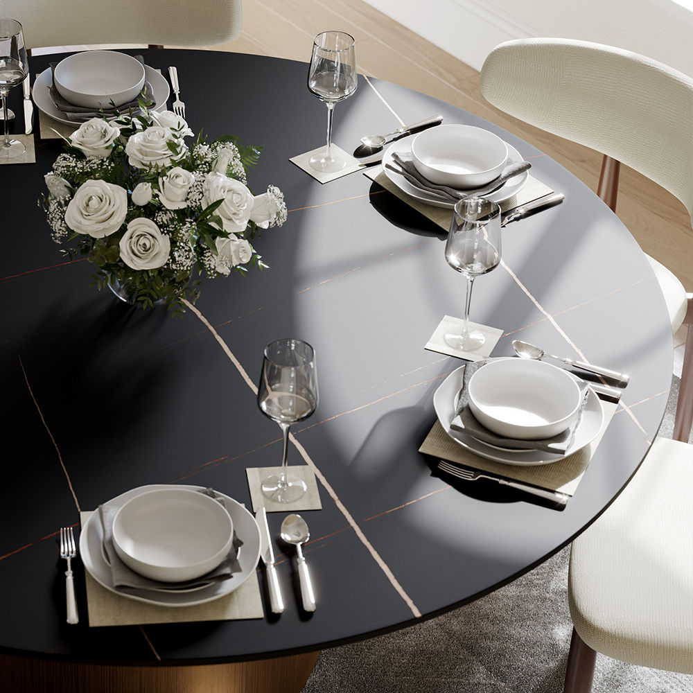 Metal Base Black Matte Sintered Stone Dining Tables