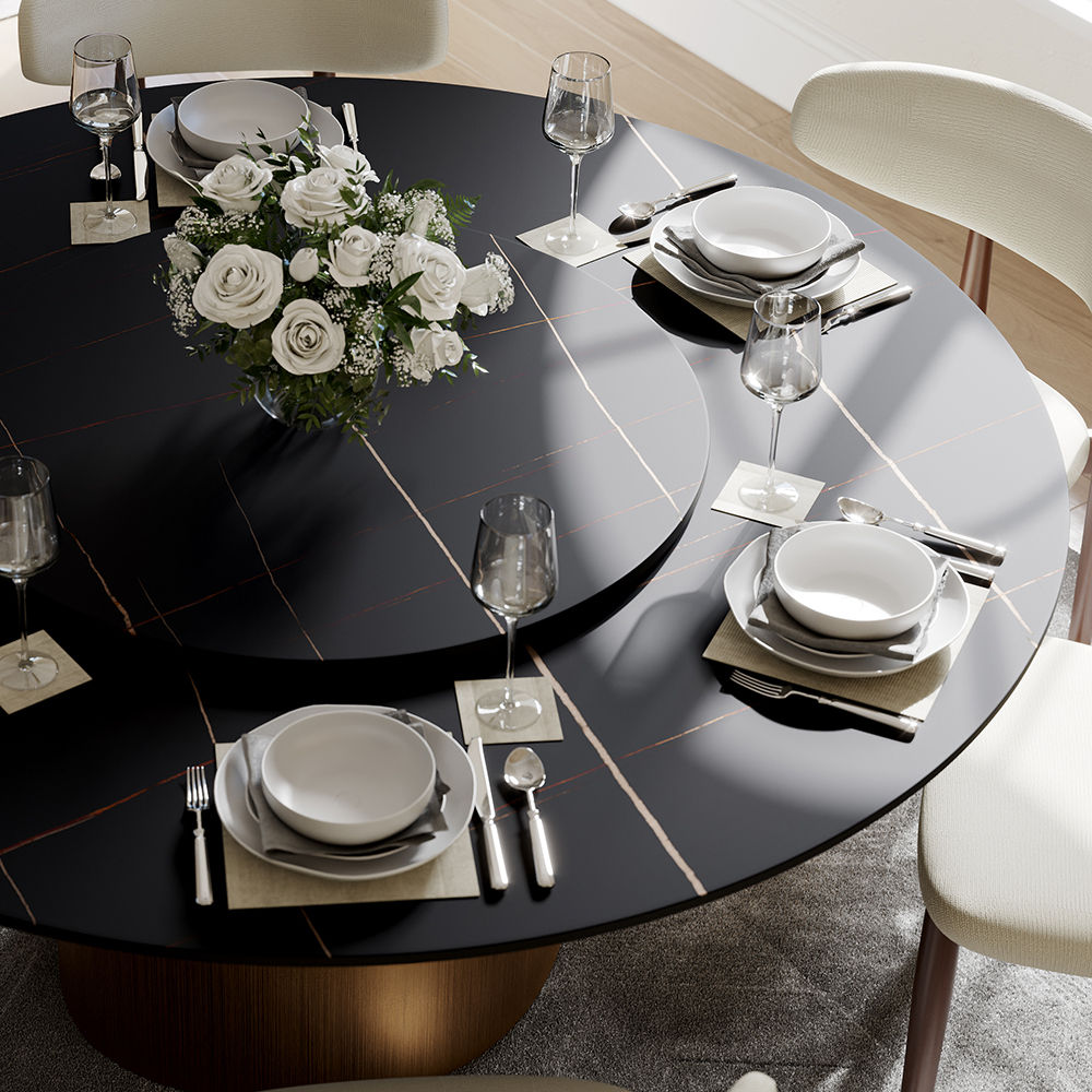 for 6 Black Matte Sintered Stone Dining Tables