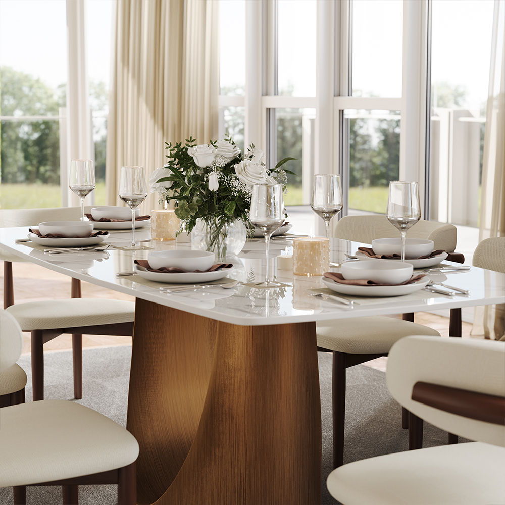 for 8 White Glossy Sintered Stone Dining Tables