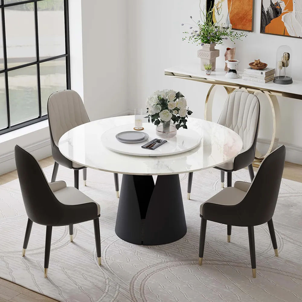 Round White Glossy Sintered Stone Dining Tables