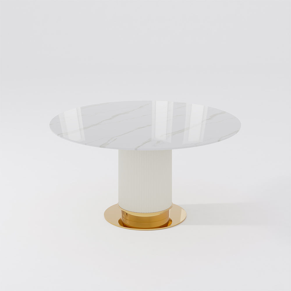 Partly Assemble White Glossy Sintered Stone Dining Tables