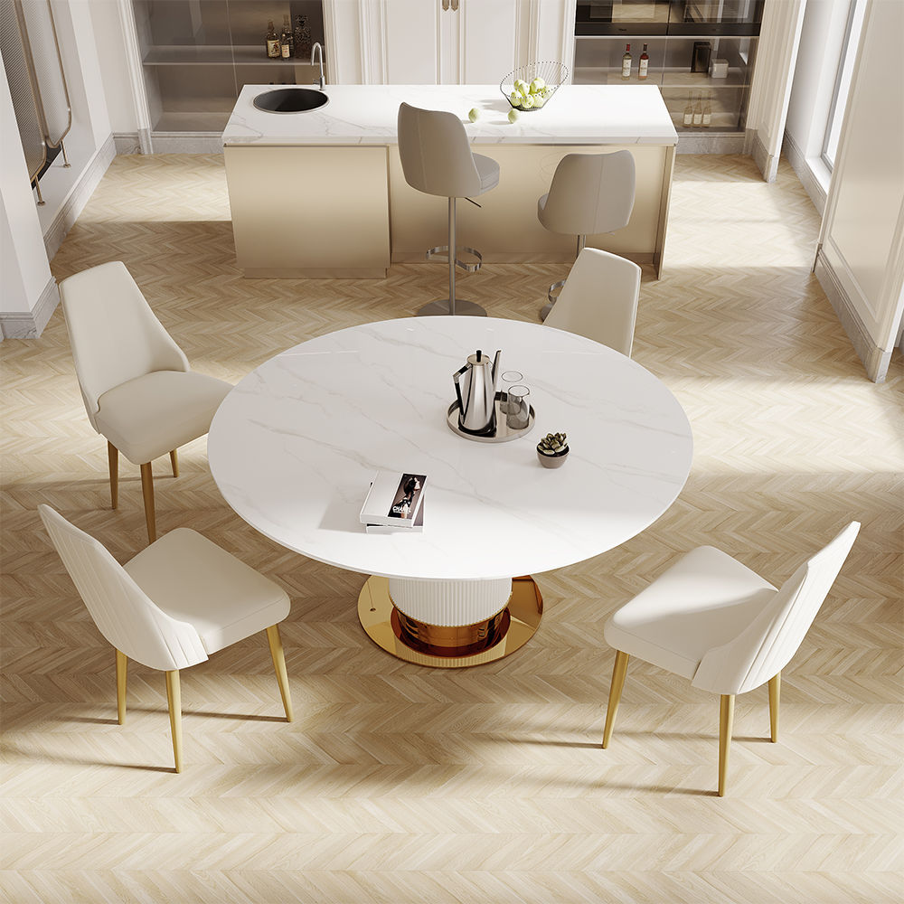Partly Assemble White Glossy Sintered Stone Dining Tables