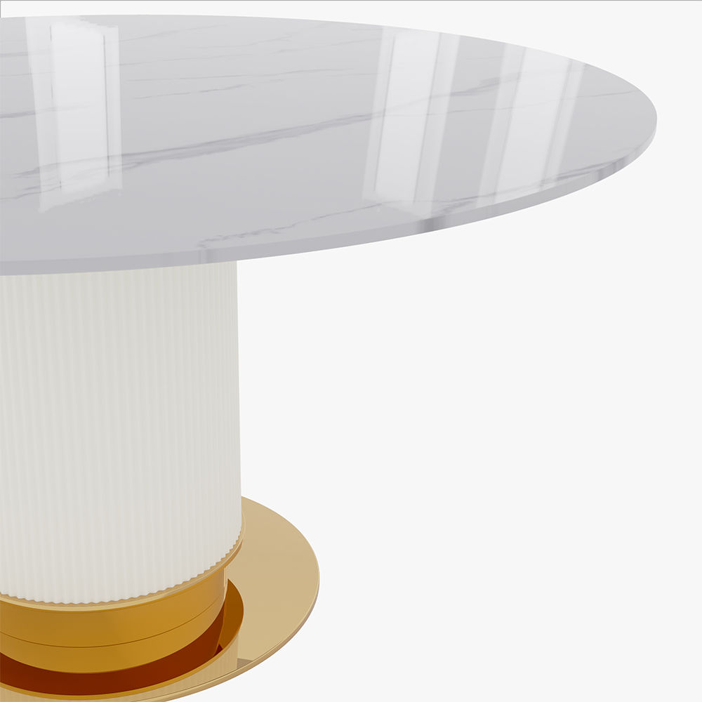 Partly Assemble White Glossy Sintered Stone Dining Tables