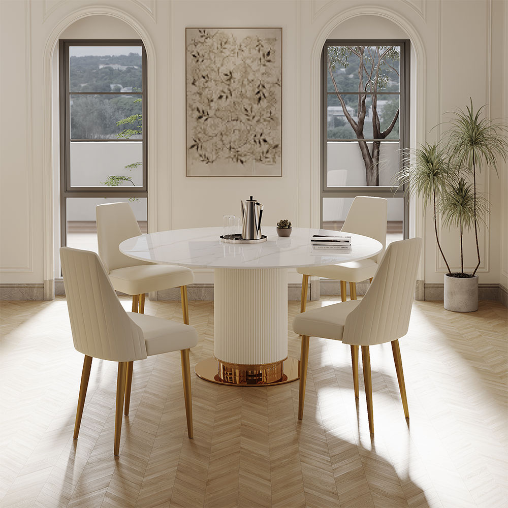 Partly Assemble White Glossy Sintered Stone Dining Tables